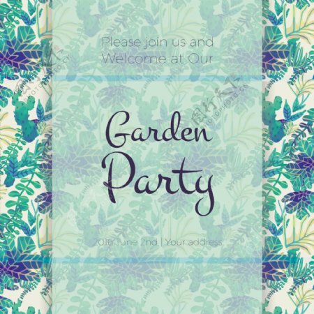 带水彩画的花园派对邀请
