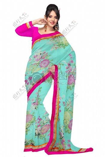时尚丝绸连衣裙女子模型服装印度棉花舍利子女孩