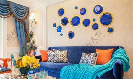 美式蓝色客厅设计图