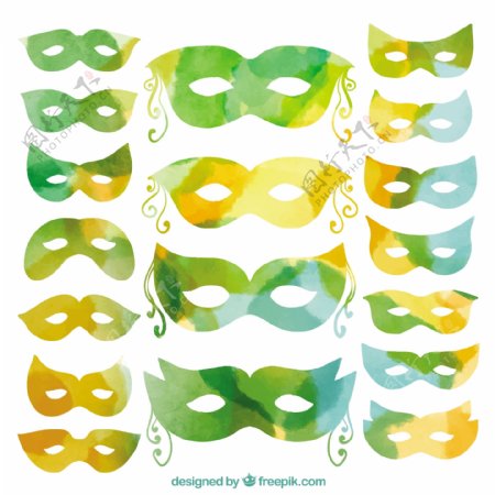水彩绿色狂欢面具