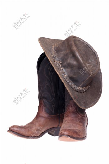 牛仔靴子和帽子