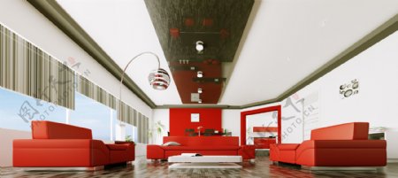 红色简约风格客厅设计图片