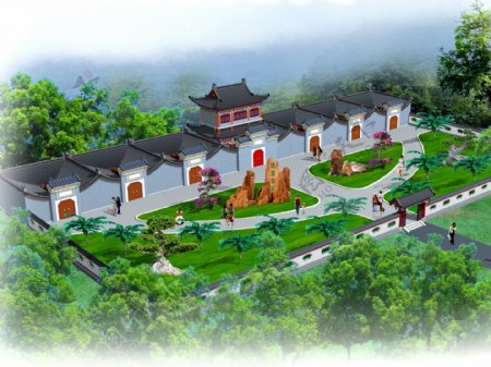 中国古典园林鸟瞰效果图片