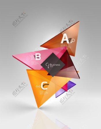 彩色三角形透明玻璃商务模板矢量素材下载