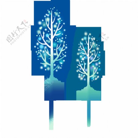 蓝色卡通树素材
