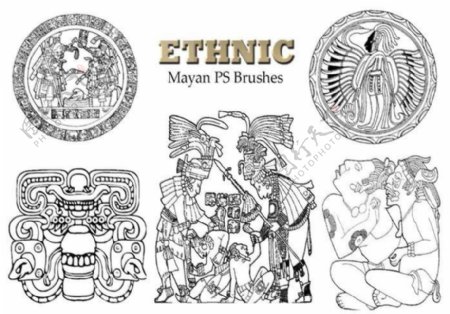 20种玛雅文化图腾民族部落图案Photoshop笔刷下载