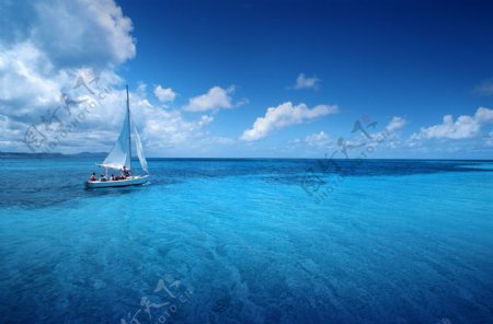 蓝色海上帆船图片