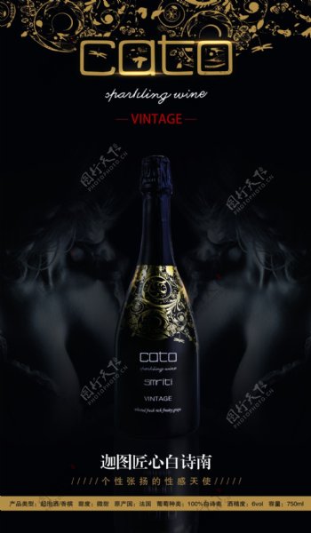 法国黑瓶起泡酒形象海报