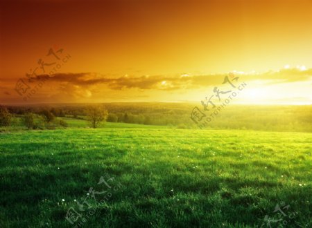 唯美的草原黄昏风景图片