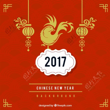 中国新年背景与红色几何形状
