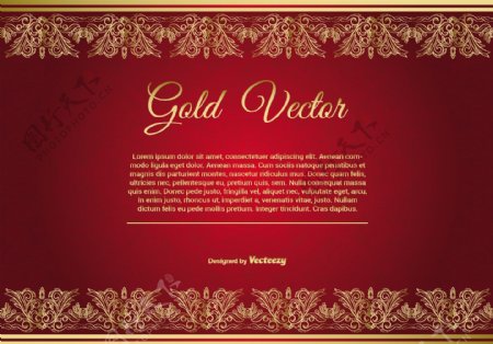金色和红色优雅的背景插图