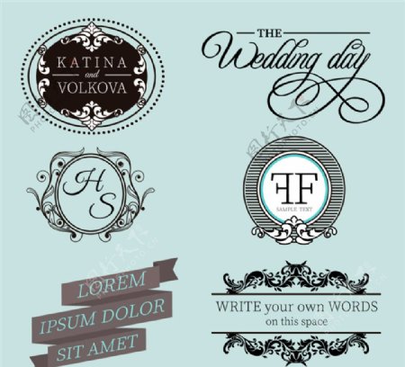 婚礼花纹标签矢量素材