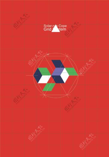 正方体形式变化圆形网格参考红色海报
