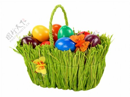 绿色篮子里的复活节彩蛋图片