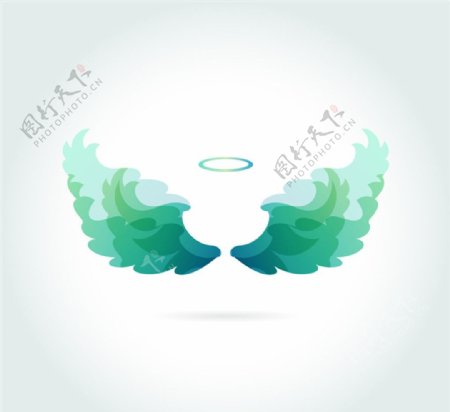 绿色天使光环和翅膀矢量图
