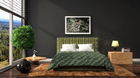 绿色大床效果图图片