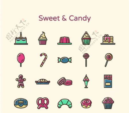 彩色甜食和糖果图标矢量素材
