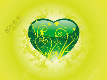 有光泽的绿色心脏的花