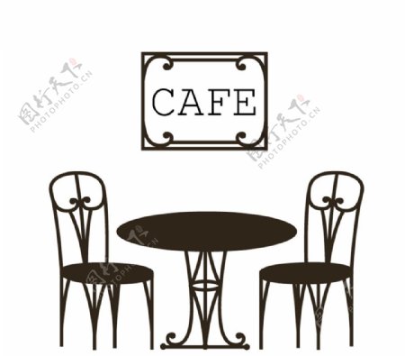 创意黑色咖啡馆桌椅矢量素材