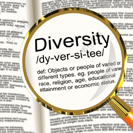多样性定义显示不同的多样化和混合种族的放大镜