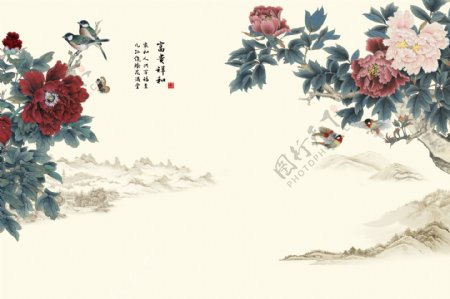 花卉水墨背景墙