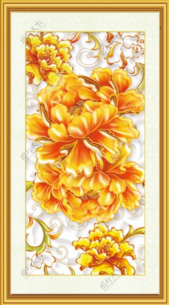 金色浮雕花卉背景墙