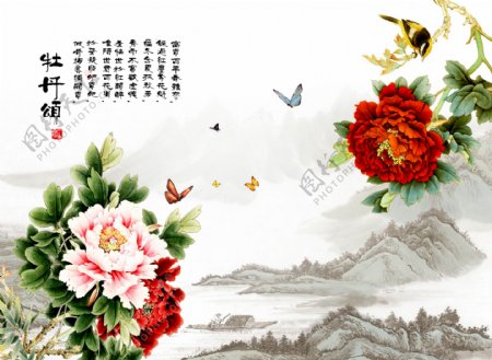 牡丹花卉装饰背景墙