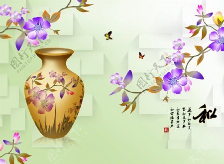 装饰花卉花瓶背景墙