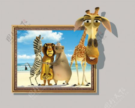 动物3D画背景墙
