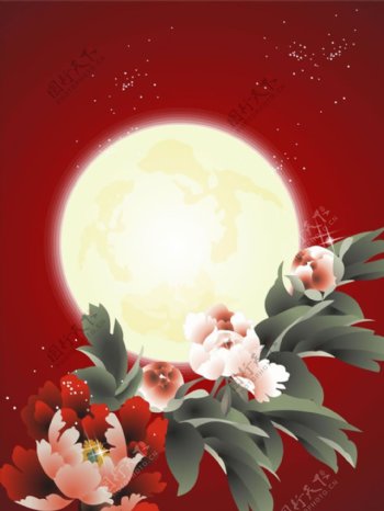 中秋月亮牡丹背景图片