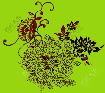 彩绘花草装饰图案分层素材PSD格式0156