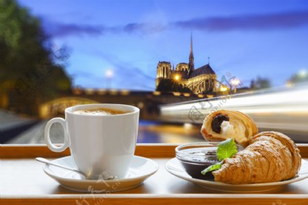 外国著名风景与咖啡面包图片