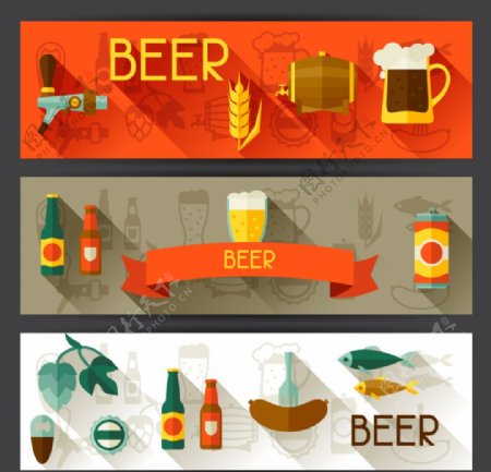 3款创意啤酒banner矢量图