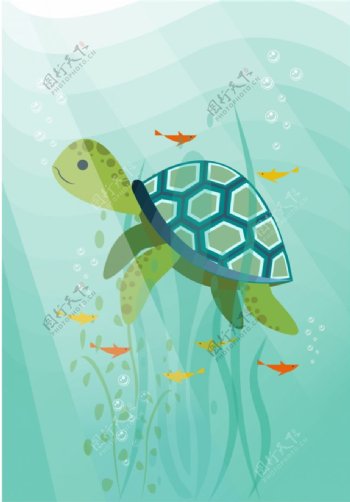 可爱手绘海龟插画