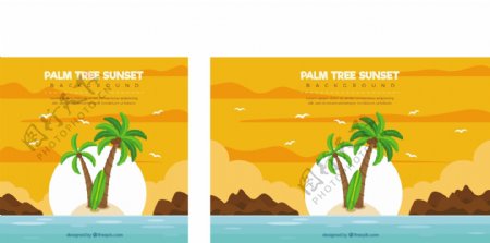 棕榈树海岛落日橙色背景