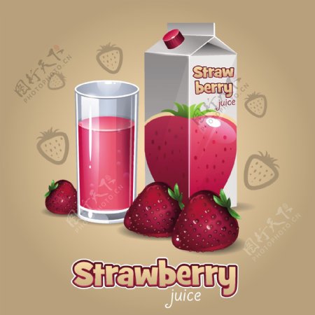 草莓果汁和杯子海报矢量素材下载