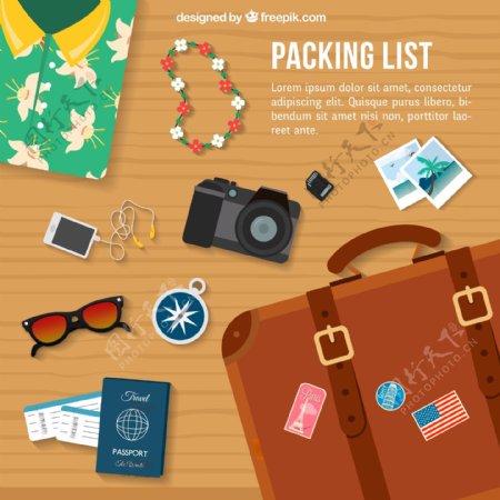 创意旅行箱和旅游物品矢量图图片