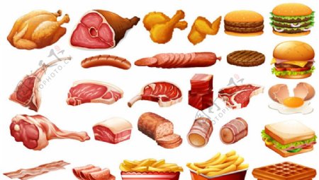 肉制品和快餐设计矢量图