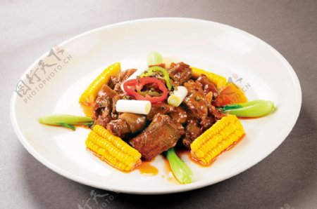 国内美食玉米上海青炒肉图片