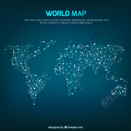 蓝色光点连线世界地图
