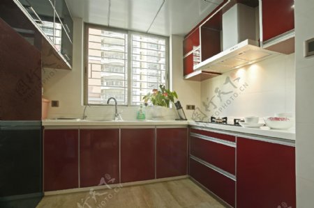 时尚厨房红色橱柜设计图