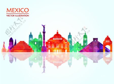 墨西哥城市彩色模块剪影图