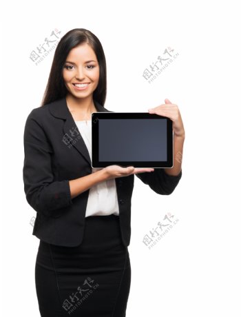 展示平板电脑的美女图片