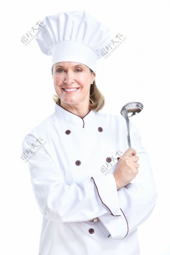 拿着勺子的外国女厨师图片