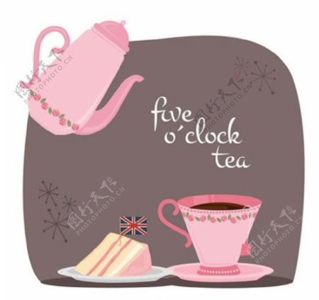 粉色英式下午茶插画