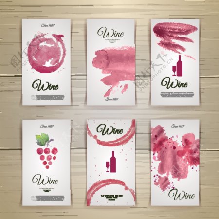 水彩葡萄酒卡片
