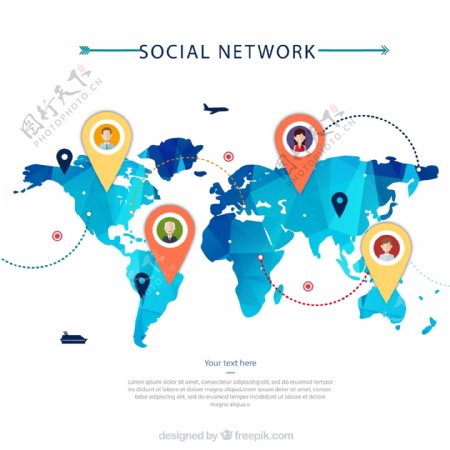 社交网络世界地图矢量素材