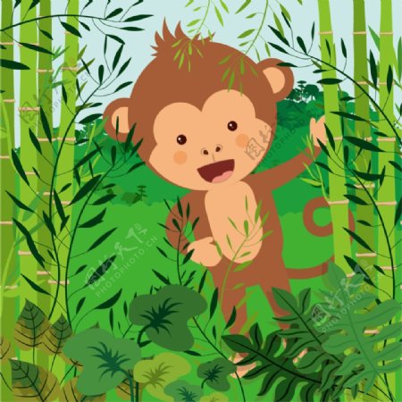 可爱的猴子与竹子矢量背景素材