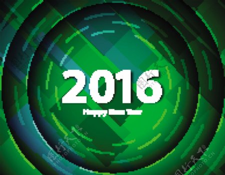 绿色背景下的2016新年快乐