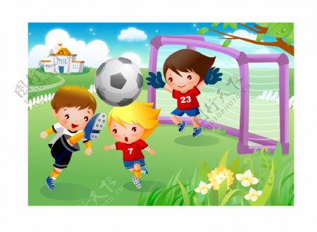 卡通儿童足球运动矢量图图片